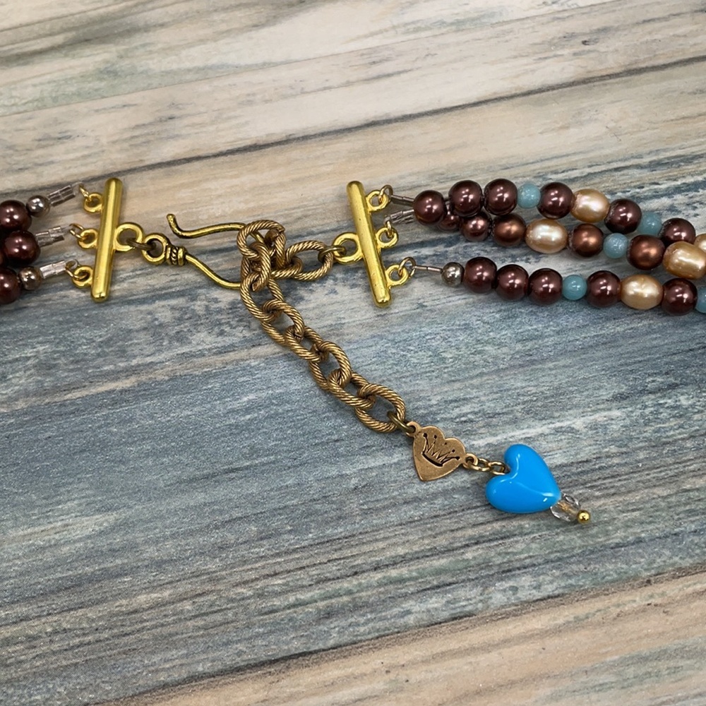 👑Adorned Crown Artisan Assemblage enamel flower beaded pearl mother necklace - Picture 5 of 10